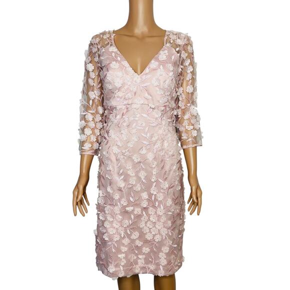Eliza J Blush Pink 3D Embroidered Floral Appliqué Sheath Dress size 8 - Picture 1 of 8